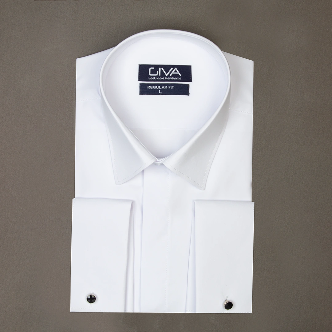 پیراهن دوشین مچ دوبل یقه کراواتی سفید - Thumbnail 1