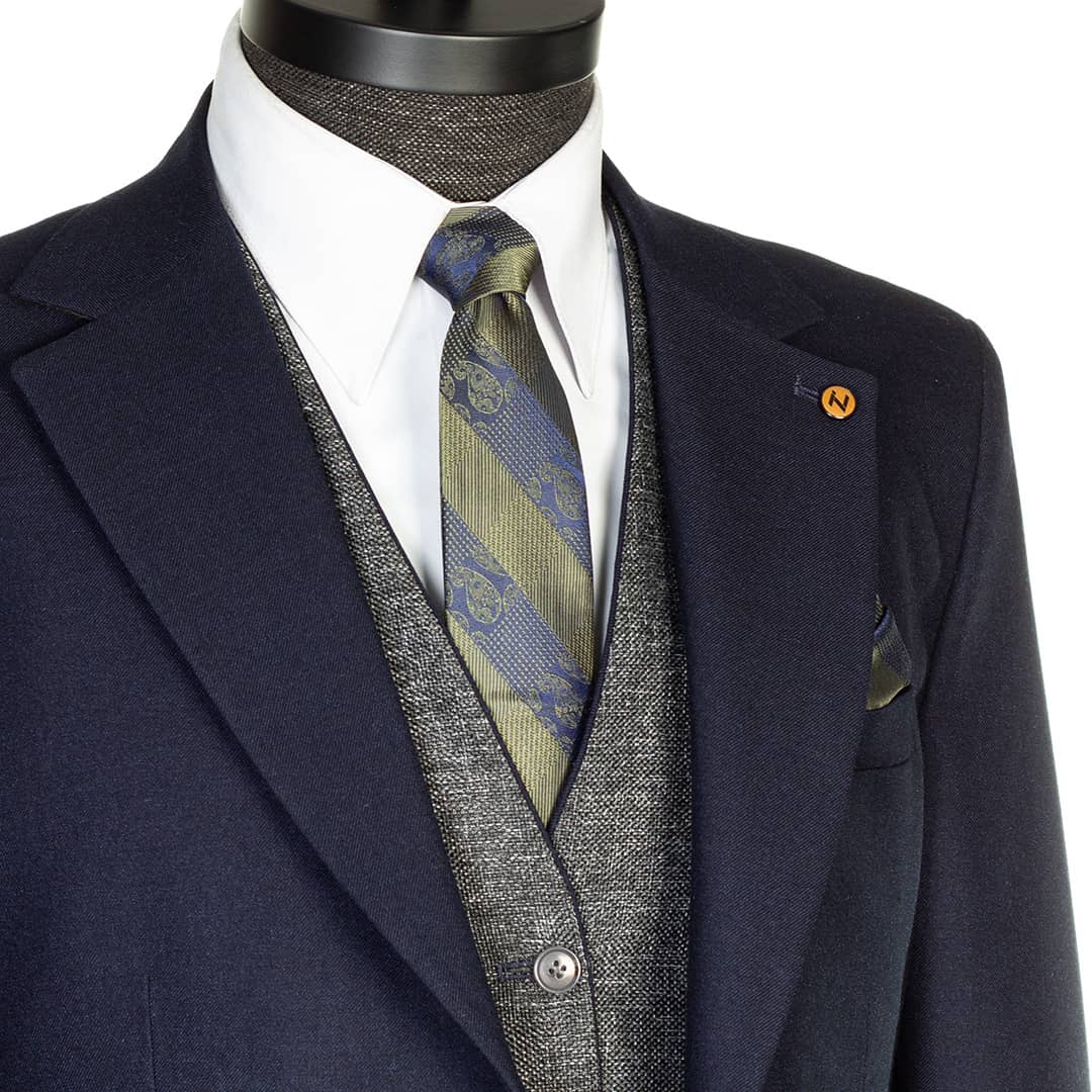 کروات سبز زیتونی و سرمه‌ای طرح بته‌جقه