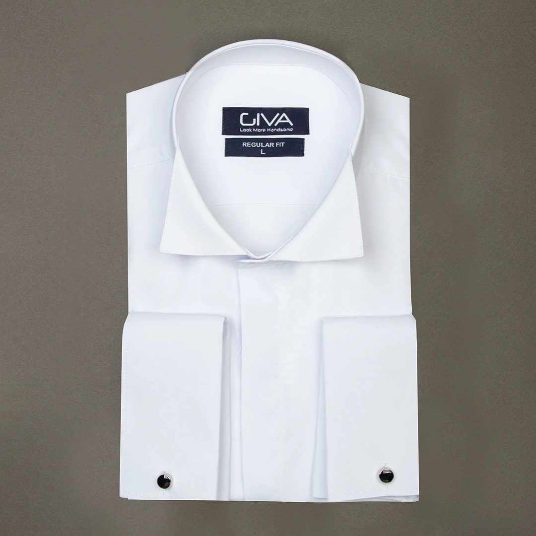 پیراهن دوشین یقه فراک مچ دوبل سفید - Thumbnail 1