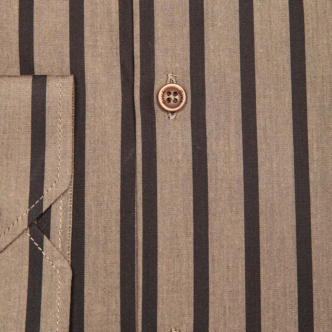 پیراهن راه راه شکلاتی مردانه یقه کراواتی - Thumbnail 1