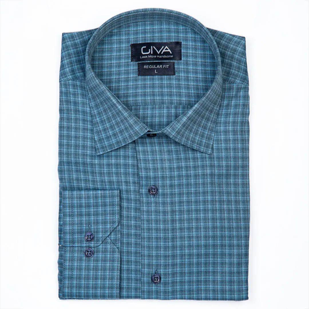 پیراهن چهارخانه آبی 4400 - Thumbnail 1