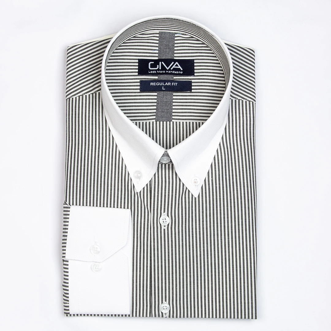 پیراهن راه راه ایتالیا یقه دکمه دار - Thumbnail 1