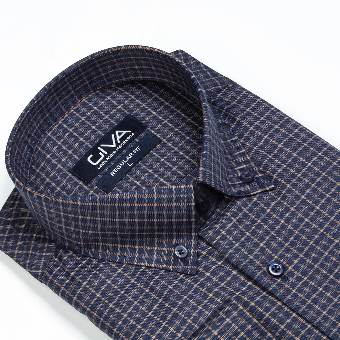 پیراهن چهارخانه مردانه یقه دکمه دار 4435