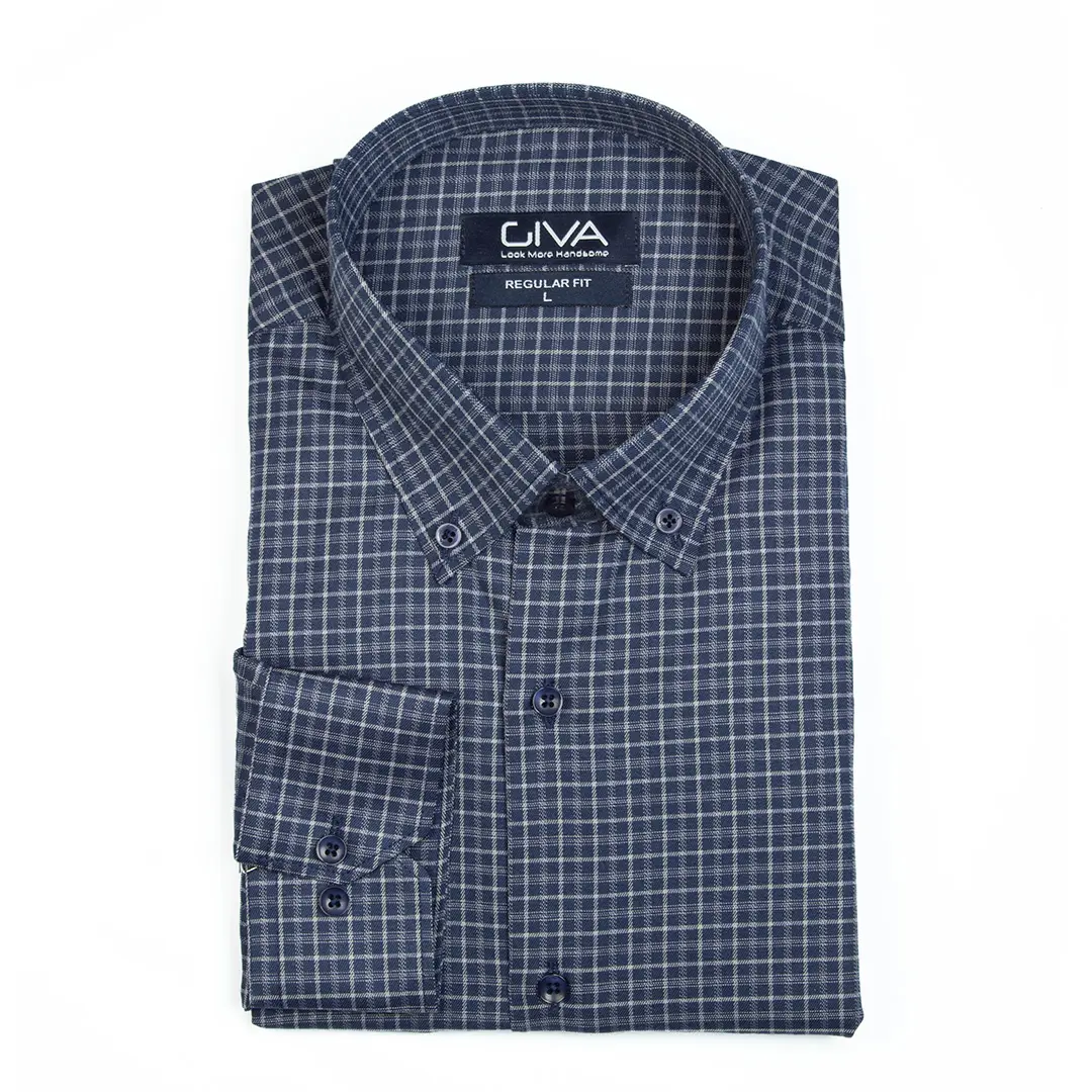 پیراهن چهارخانه مردانه یقه دکمه دار 4435 - Thumbnail 4