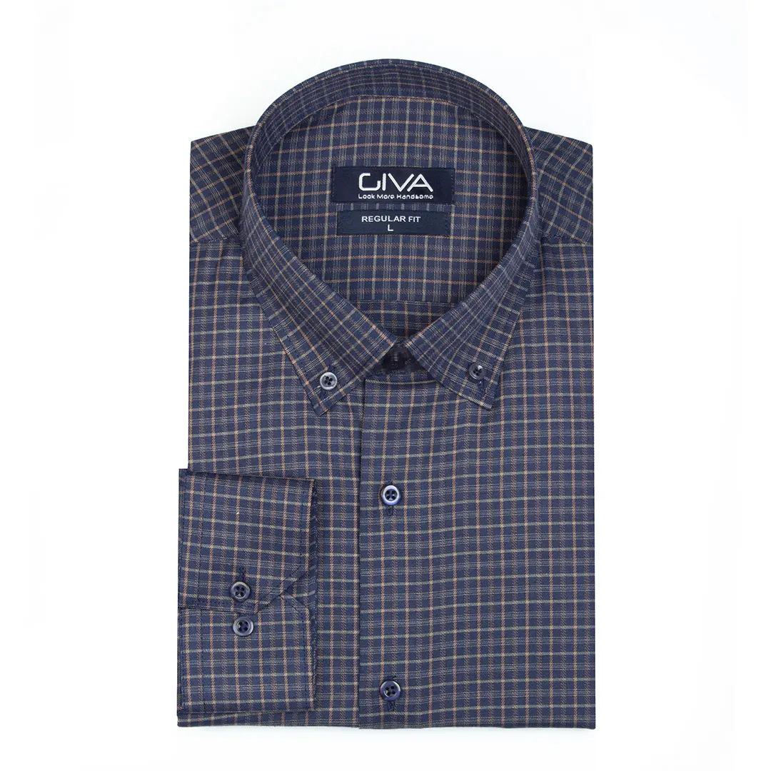 پیراهن چهارخانه مردانه یقه دکمه دار 4435 - Thumbnail 1