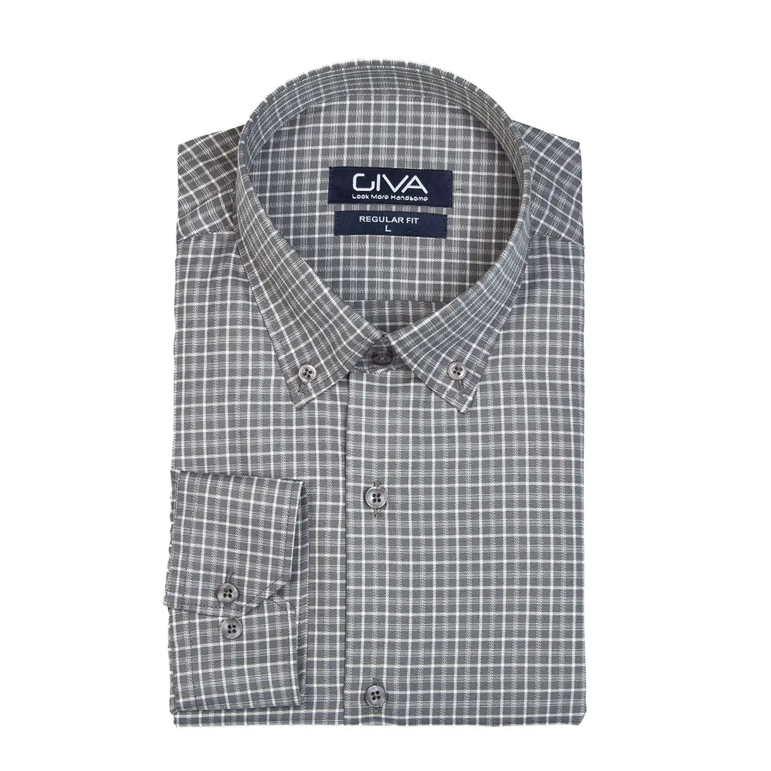 پیراهن چهارخانه مردانه یقه دکمه دار 4435 - Thumbnail 2