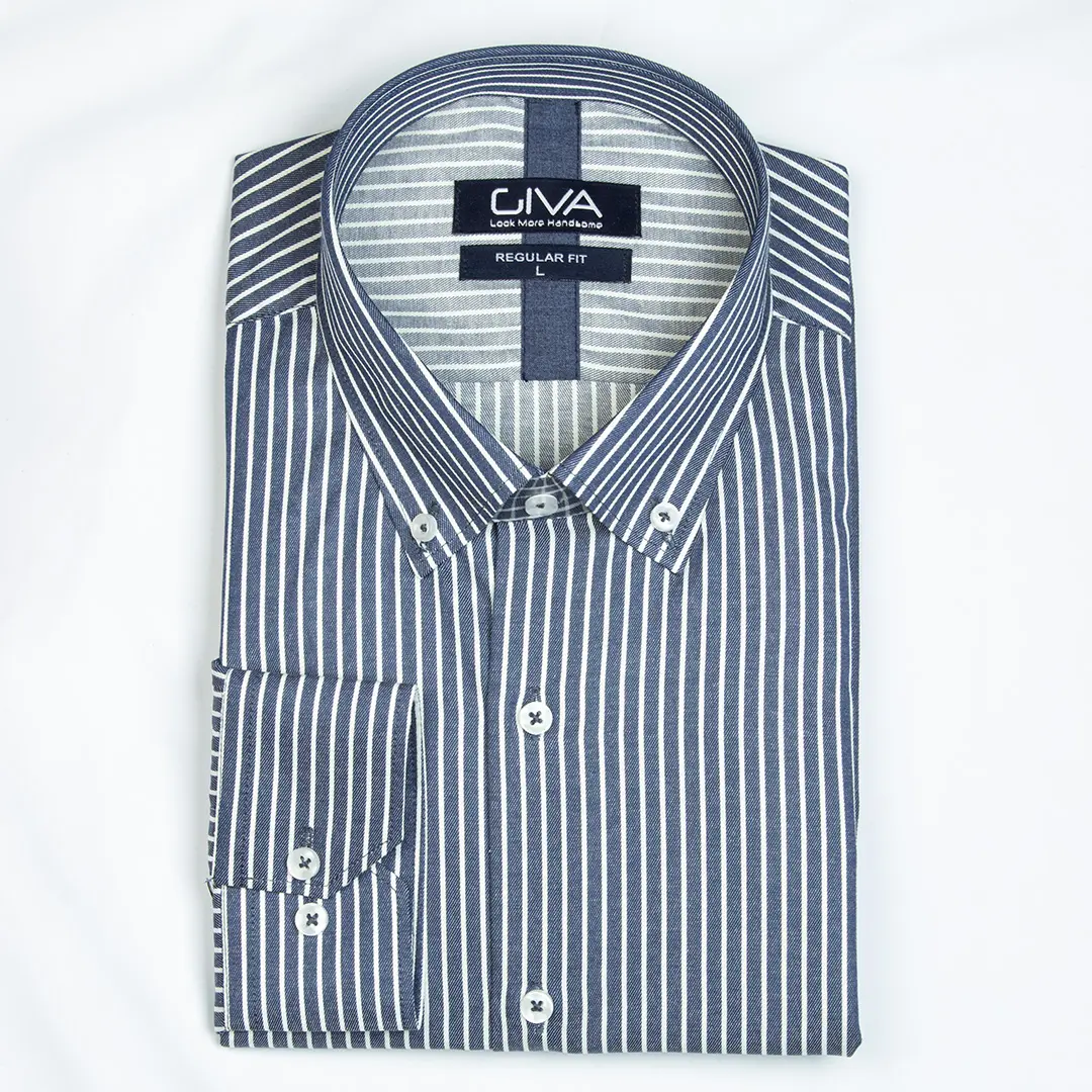 پیراهن راه راه مردانه یقه کراواتی دکمه دار 4431  - Thumbnail 3