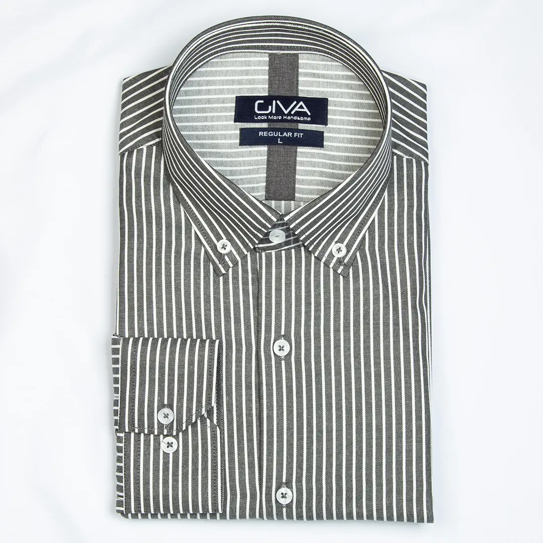 پیراهن راه راه مردانه یقه کراواتی دکمه دار 4431  - Thumbnail 4