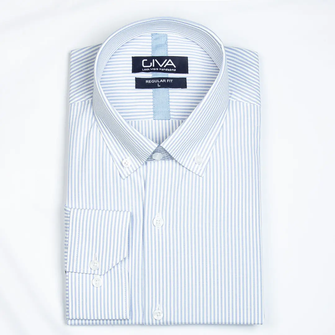 پیراهن راه راه مردانه یقه کراواتی دکمه دار 4431  - Thumbnail 2