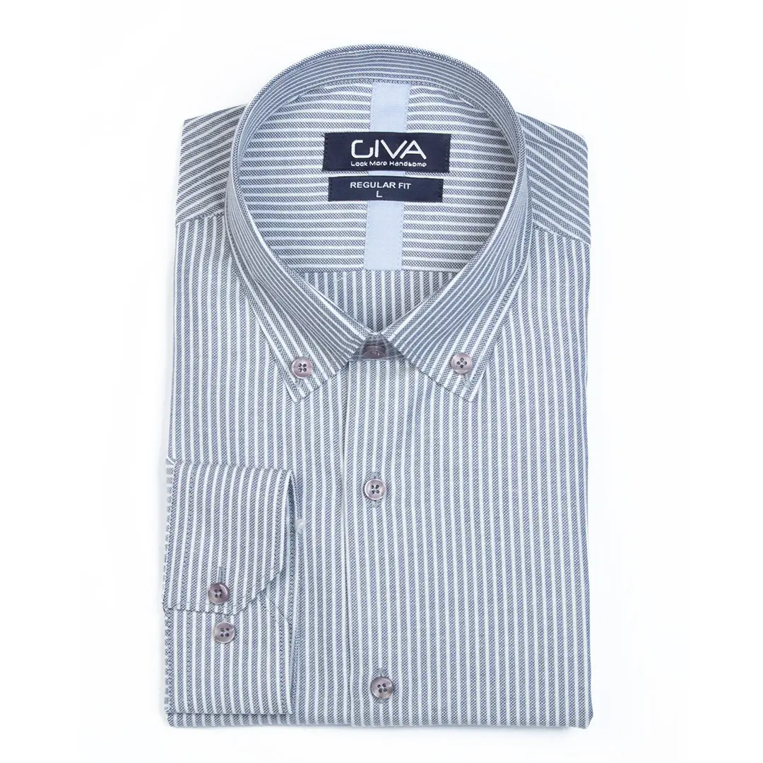 پیراهن مردانه راه راه یقه دکمه دار 4432 - Thumbnail 2