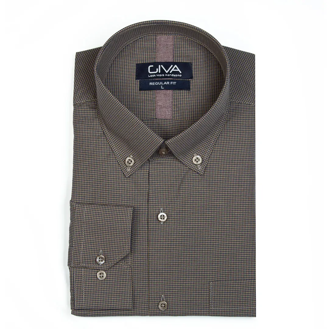 پیراهن خاویاری مردانه یقه دکمه دار - Thumbnail 1