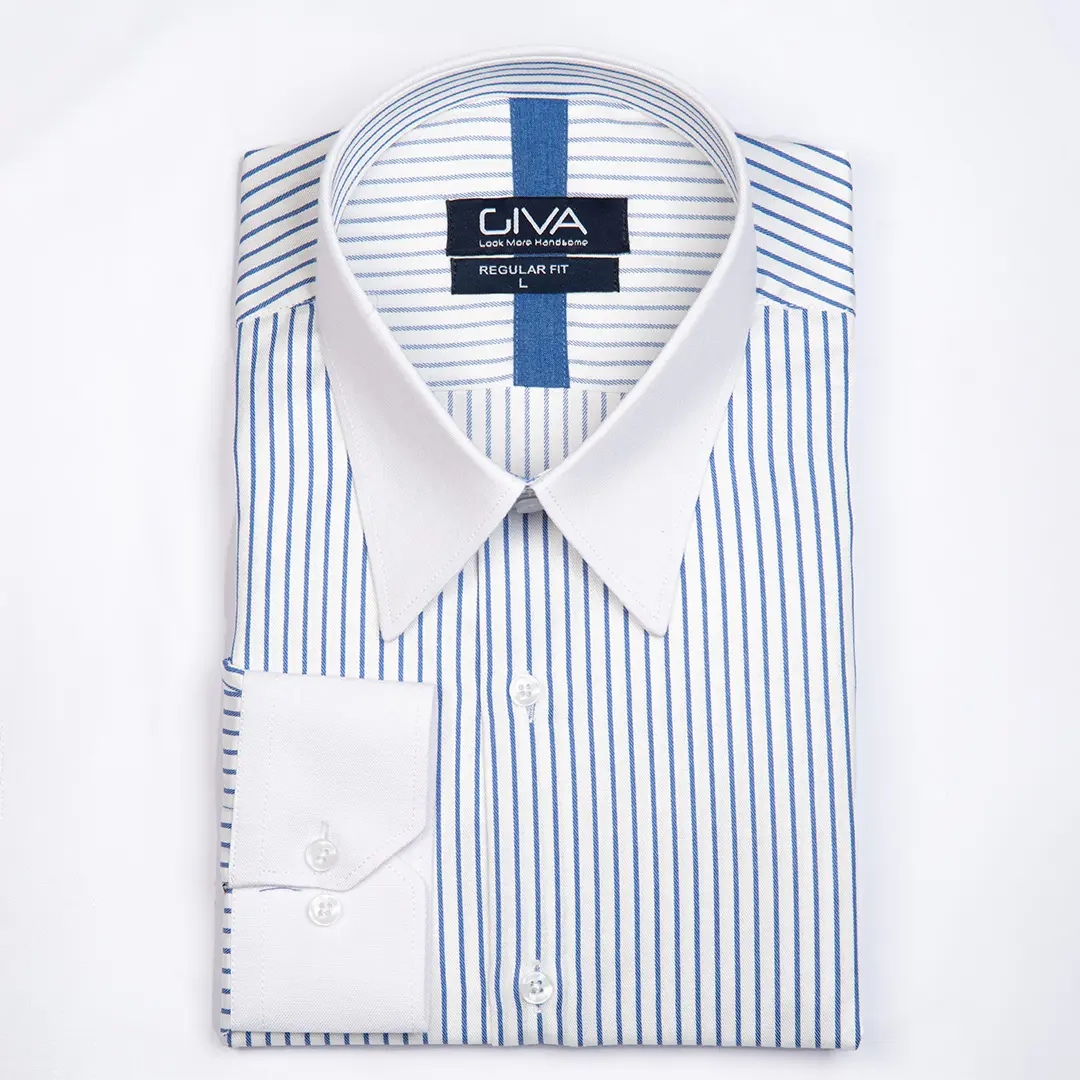 پیراهن راه راه یقه و مچ سفید 4431 - Thumbnail 4