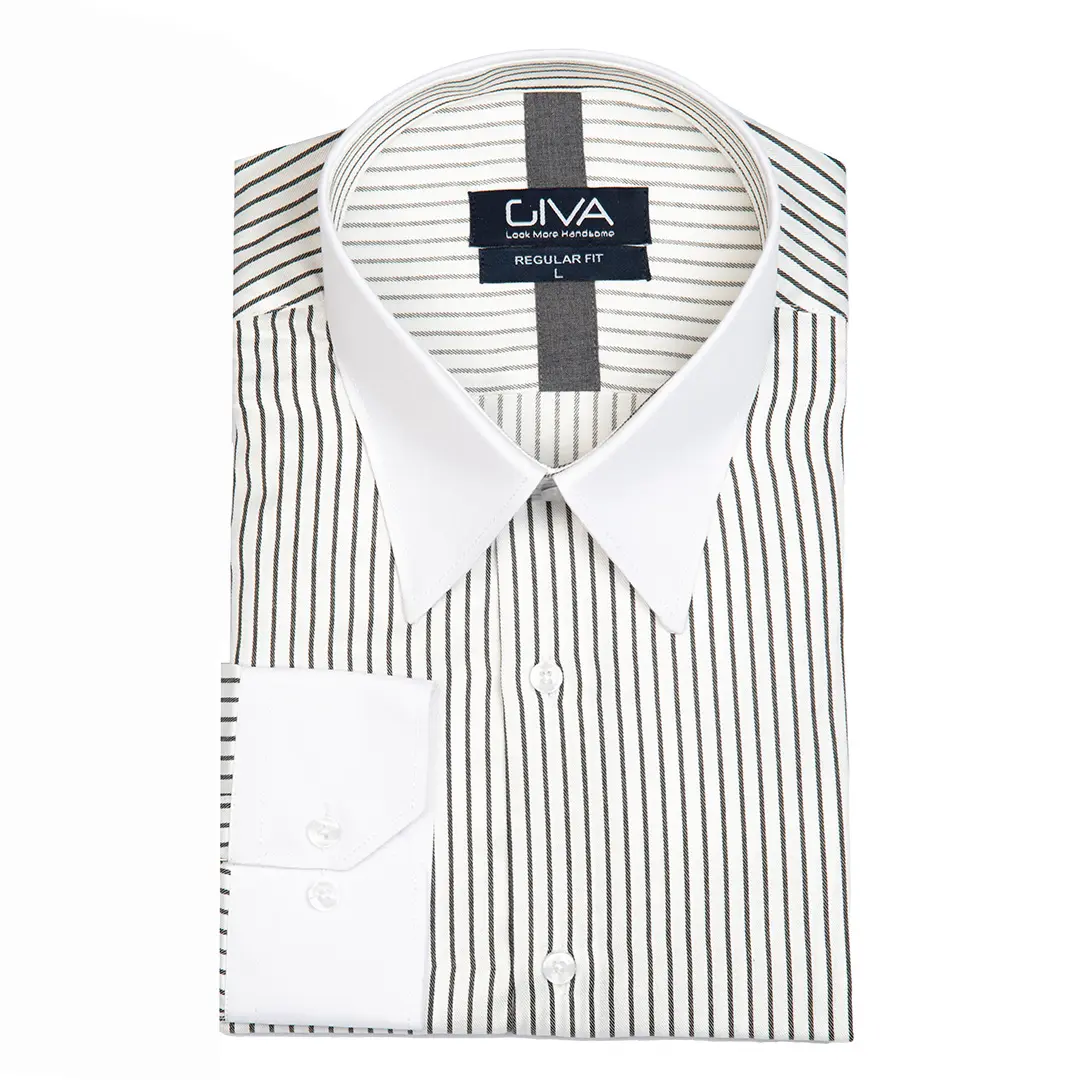 پیراهن راه راه یقه و مچ سفید 4431 - Thumbnail 2