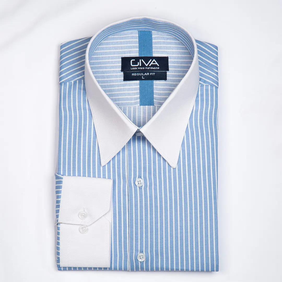 پیراهن راه راه یقه و مچ سفید 4431 - Thumbnail 3