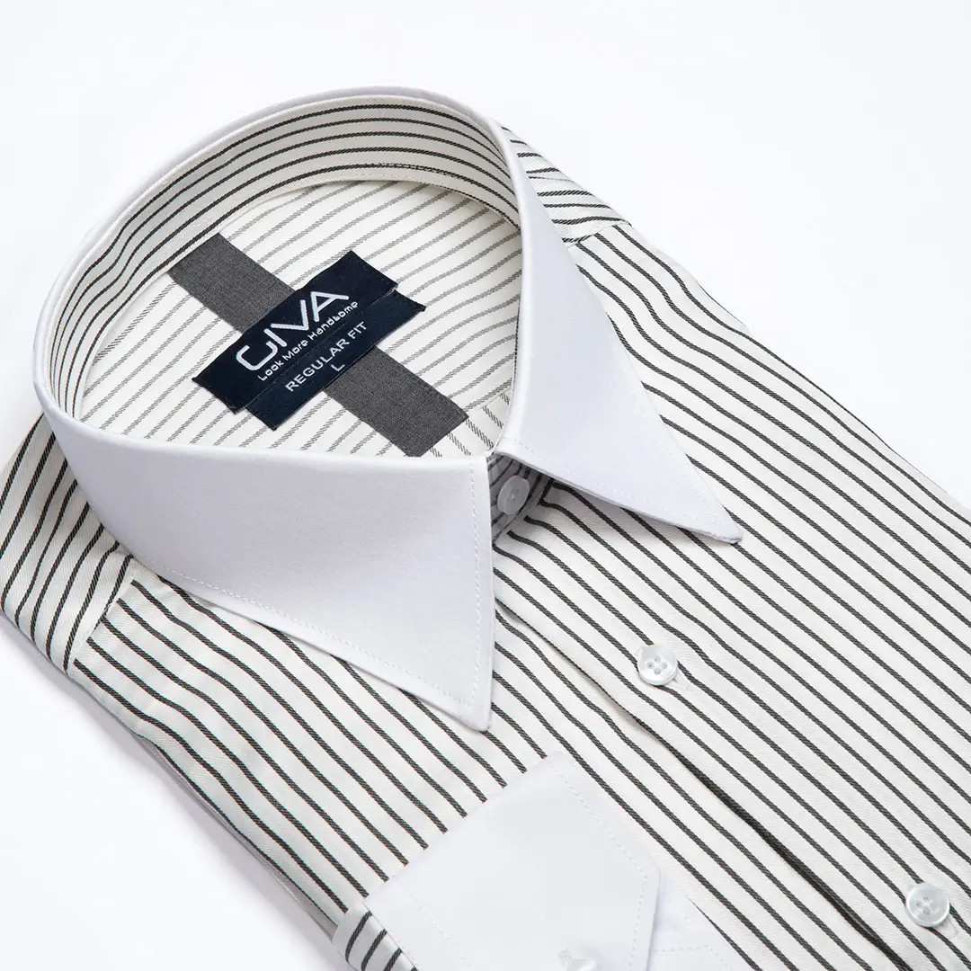 پیراهن راه راه یقه و مچ سفید 4431 - Thumbnail 5