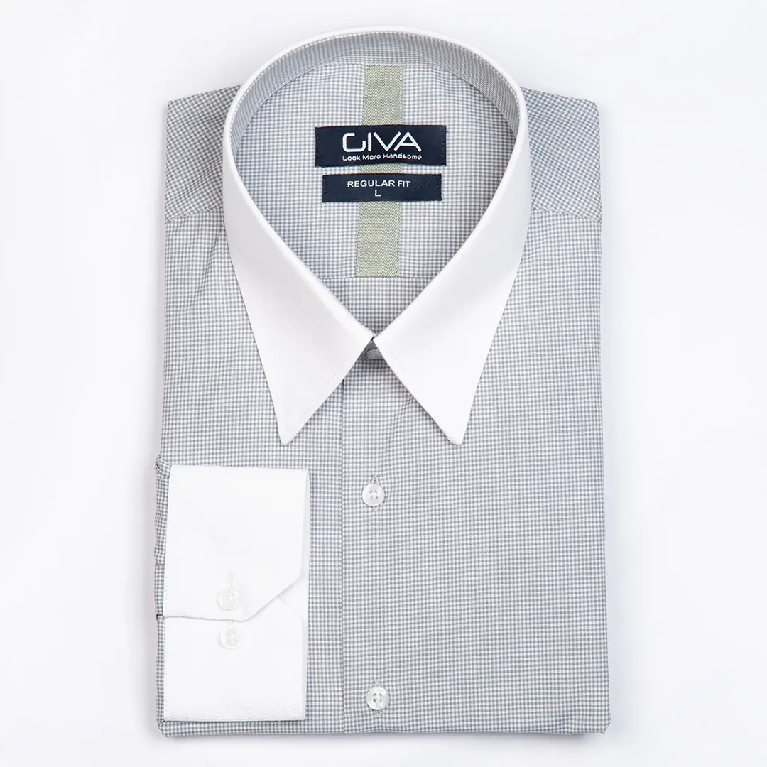 پیراهن یقه مچ سفید خاویاری 4434 - Thumbnail 2