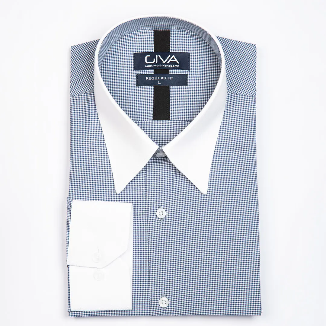 پیراهن یقه مچ سفید خاویاری 4434 - Thumbnail 1