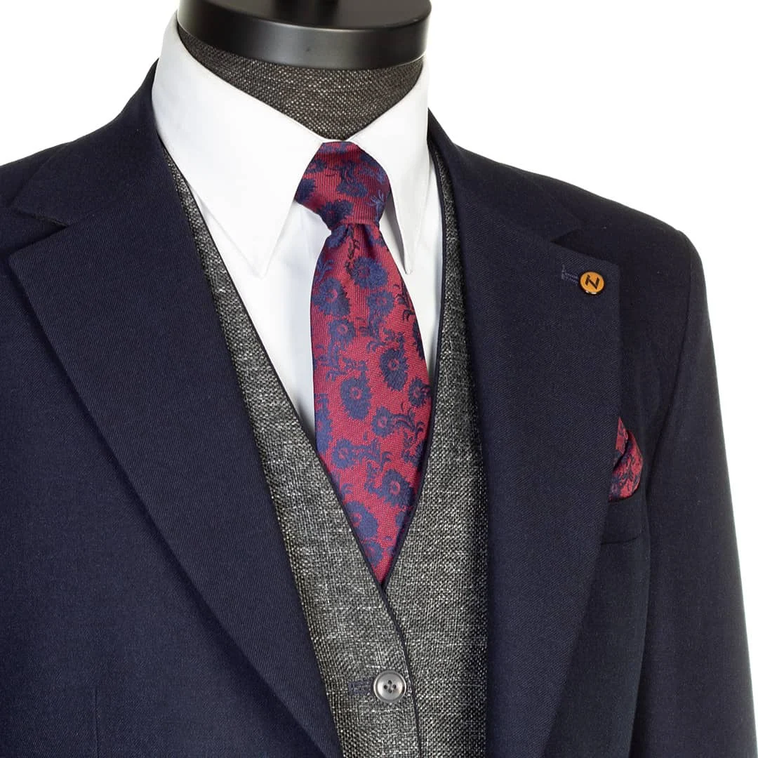 کراوات قرمز تیره با طرح گلدار - Thumbnail 1