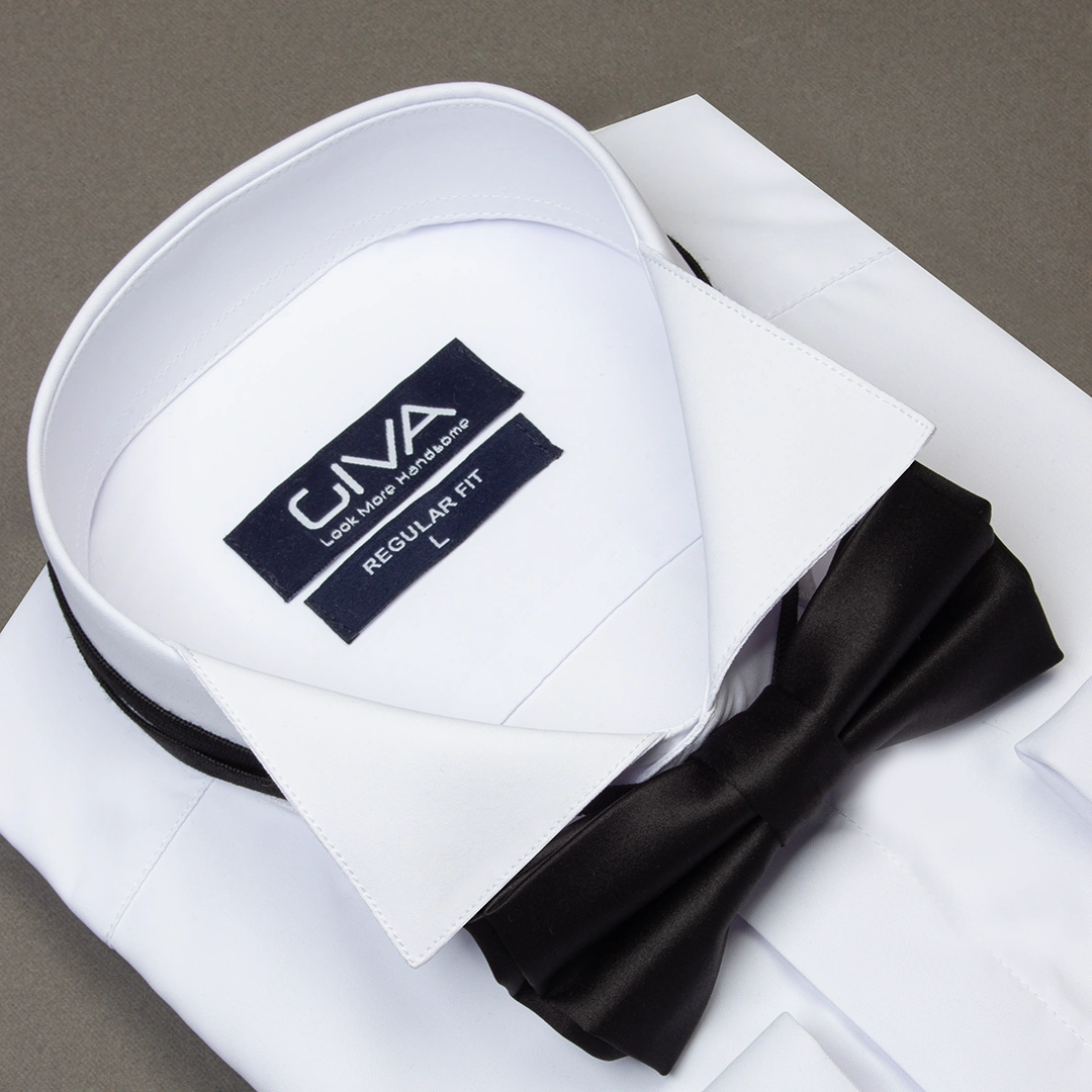 پیراهن دوشین یقه فراک مچ دوبل سفید - Thumbnail 2