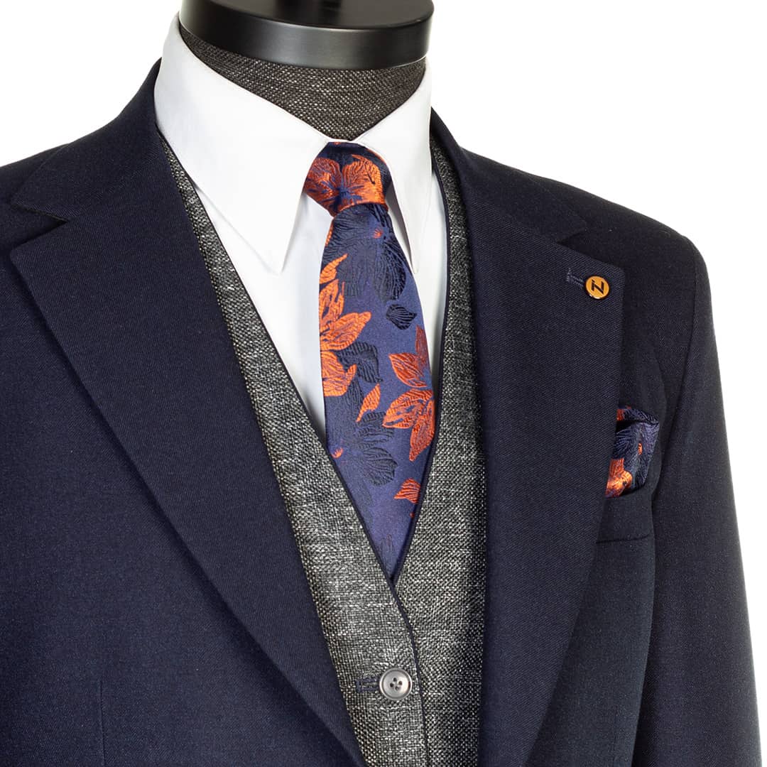 کروات سرمه‌ای طرح گل‌برگ نارنجی - Thumbnail 1