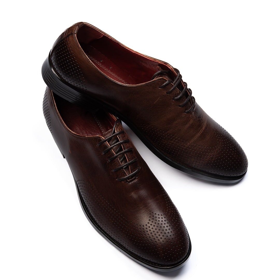 کفش چرم مردانه قهوه ای - Thumbnail 1